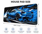 Blue Supercar Gaming Mouse Pad – Extended Desk Mat | 80 × 30 cm